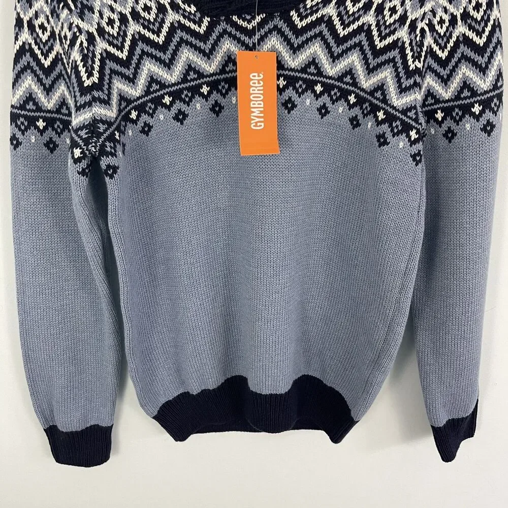 NWT Gymboree Boys L 10/12 Shawl Collar Fair Isle Preppy‎ Holiday Sweater Blue